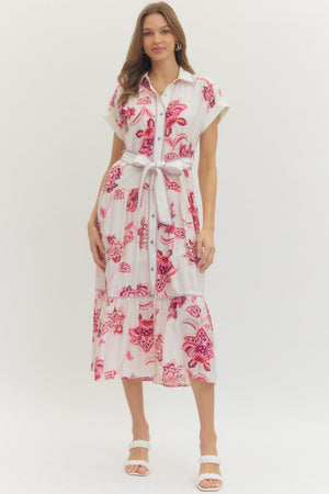 ENTRO INC Women's Dresses PINK / S 1 - take pics of blue - Floral Print Self-Tie Waist Maxi Dress D28107