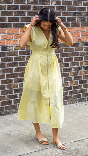 ENTRO INC Women's Dresses Smock Waist Zip-Front Cap Sleeve Midi Dress