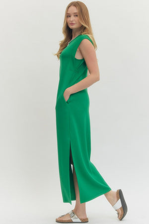 ENTRO INC Women's Dresses Solid Jersey Knit Pullover Midi Dress || David's Clothing