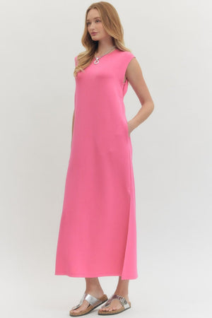 ENTRO INC Women's Dresses Solid Jersey Knit Pullover Midi Dress || David's Clothing