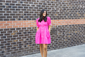 ENTRO INC Women's Dresses Solid short puff sleeve mini dress