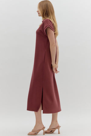 ENTRO INC Women's Dresses Solid Split Collar Scuba Midi Dress