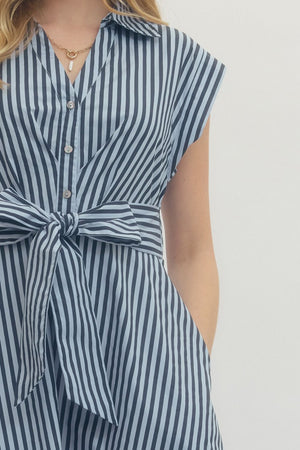 ENTRO INC Women's Dresses Striped Cap Sleeve Self-Tie Midi Dress