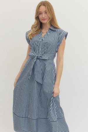 ENTRO INC Women's Dresses Striped Cap Sleeve Self-Tie Midi Dress