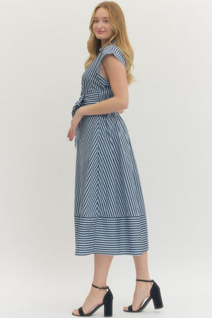 ENTRO INC Women's Dresses Striped Cap Sleeve Self-Tie Midi Dress