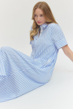 ENTRO INC Women's Dresses Striped Short Sleeve Shirt Midi Dress