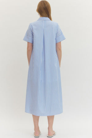 ENTRO INC Women's Dresses Striped Short Sleeve Shirt Midi Dress