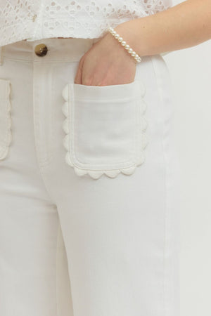 ENTRO INC Women's Pants 1 - need pics - Scallop Pocket Solid Wide Leg Pants