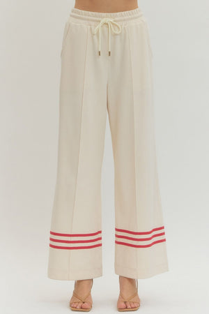 ENTRO INC Women's Pants ECRU / S Solid Elastic Waist Wide Leg Pants P30627