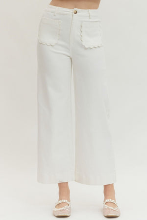 ENTRO INC Women's Pants OFFWHITE / S 1 - need pics - Scallop Pocket Solid Wide Leg Pants P29734