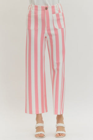 ENTRO INC Women's Pants PINK / S Striped Flare Pants P29802