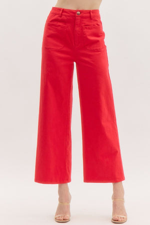 ENTRO INC Women's Pants S / RED Solid High Waisted Wide Leg Pants || David's Clothing P24204