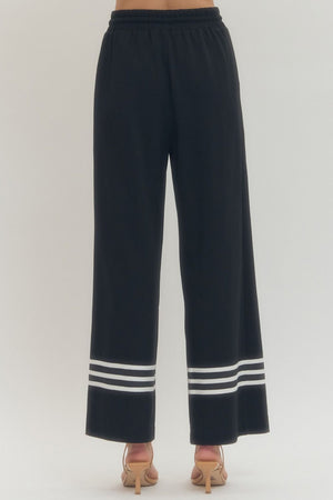 ENTRO INC Women's Pants Solid Elastic Waist Wide Leg Pants