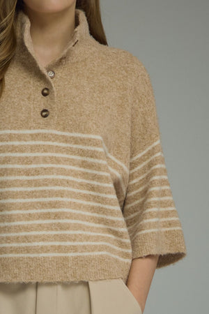 ENTRO INC Women's Sweater Stripe Short Sleeve Knit Top