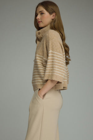 ENTRO INC Women's Sweater Stripe Short Sleeve Knit Top