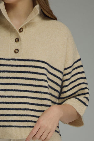 ENTRO INC Women's Sweater Stripe Short Sleeve Knit Top