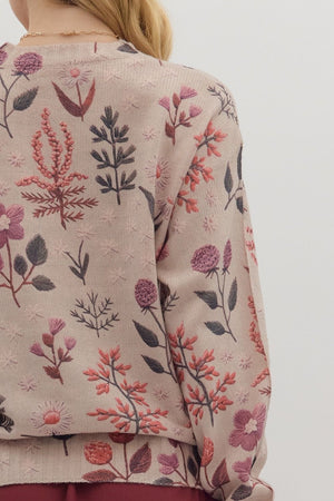 ENTRO INC Women's Sweaters Floral Print Long Sleeve Sweater Top || David's Clothing