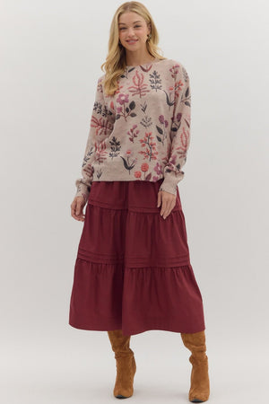 ENTRO INC Women's Sweaters Floral Print Long Sleeve Sweater Top || David's Clothing