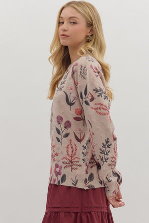 ENTRO INC Women's Sweaters Floral Print Long Sleeve Sweater Top || David's Clothing