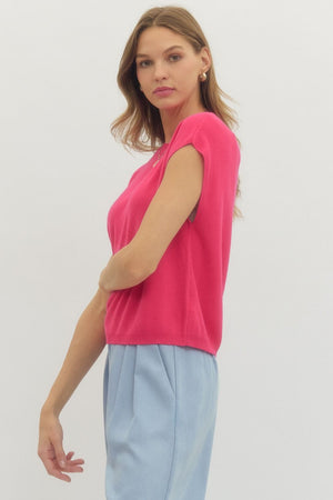 ENTRO INC Women's Sweaters Solid Cap Sleeve Knit Top