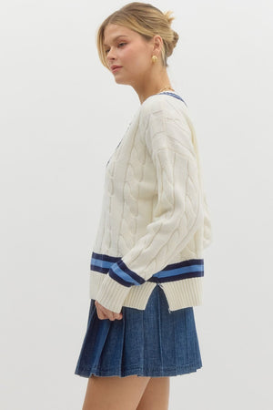 ENTRO INC Women's Sweaters Stripe Prep Cable Sweater