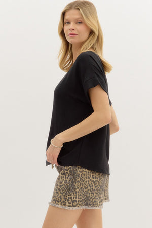 ENTRO INC Women's Top 1 - need pics of camel - Round Neck Short Sleeve Roll-Up Top