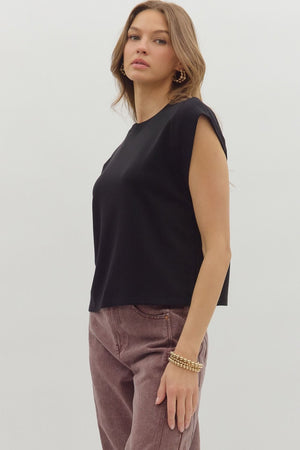 ENTRO INC Women's Top Solid Cap Sleeve Crew Neck Pullover Top