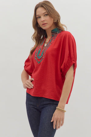 ENTRO INC Women's Top Solid Short Sleeve Dolman Top || David's Clothing