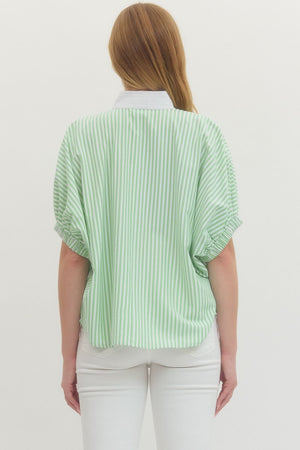 ENTRO INC Women's Top Striped Short Dolman Sleeve Top