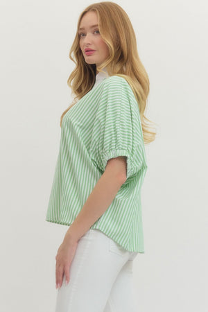 ENTRO INC Women's Top Striped Short Dolman Sleeve Top