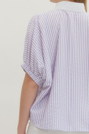 ENTRO INC Women's Top Striped Short Dolman Sleeve Top