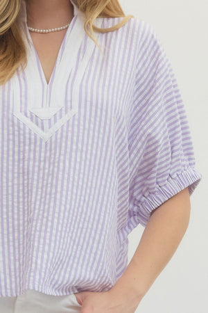 ENTRO INC Women's Top Striped Short Dolman Sleeve Top