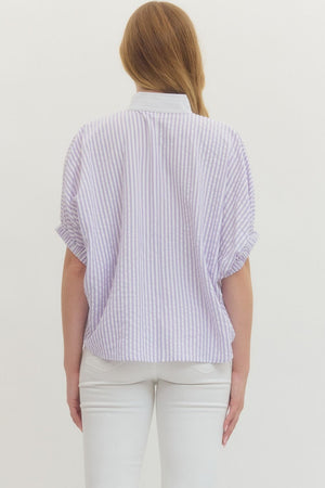 ENTRO INC Women's Top Striped Short Dolman Sleeve Top