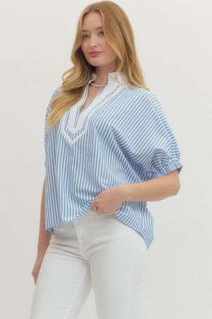 ENTRO INC Women's Top Striped Short Dolman Sleeve Top