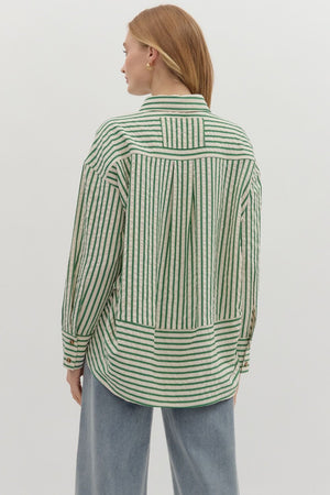 ENTRO INC Women's Top Textured Striped Long Sleeve Button Down Collar Shirt