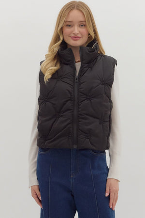 ENTRO INC Women's Vest BLACK / S High Neck Sleeveless Zip-Front Quilted Puffer Vest J28120