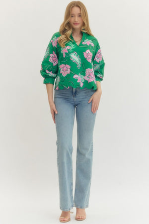 ENTRO INC Women's Top Floral Print Long Sleeve Top