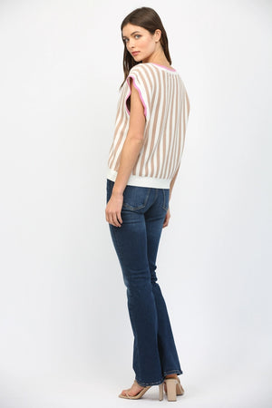 FATE BY LFD Women's Sweaters Stripe Pattern V-Neckline Sweater Vest
