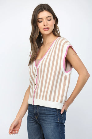 FATE BY LFD Women's Sweaters Stripe Pattern V-Neckline Sweater Vest