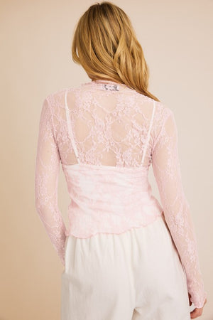 Gilli Clothing Women's Top Long Sleeve Merrow Hem Floral Mesh Top