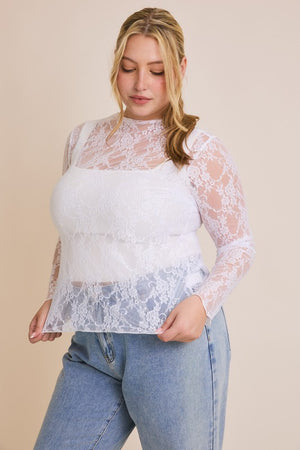 Gilli Clothing Women's Top Plus Size Long Sleeve Merrow Hem Floral Mesh Top || David's Clothing