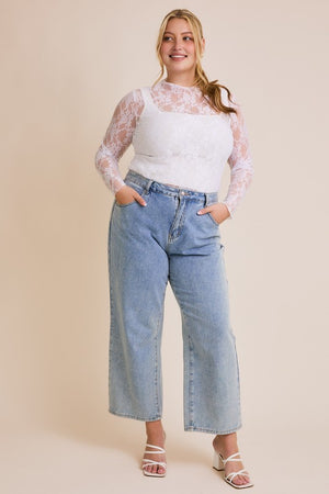 Gilli Clothing Women's Top Plus Size Long Sleeve Merrow Hem Floral Mesh Top || David's Clothing