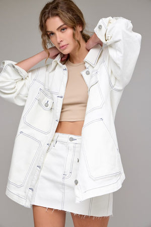 HIDDEN JEANS Women Jackets Hidden Jeans Pearl Wash Oversized Shirt || David's Clothing