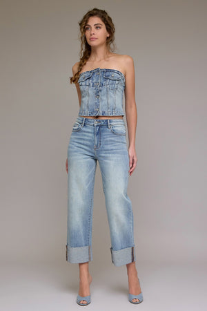 HIDDEN JEANS Women's Jeans Hidden Jeans Vintage Wash High Rise Cuffed Wide Straight