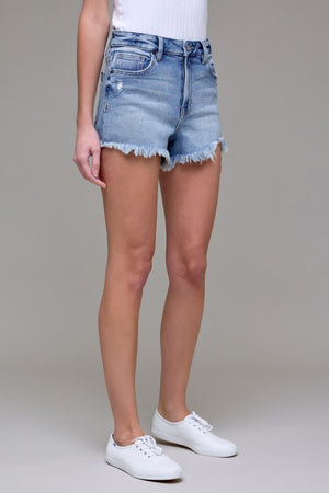 HIDDEN JEANS Women's Shorts Medium Wash Frayed Stretch 3in Inseam Shorts