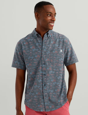 HUK FISHING Men's Sport Shirt SEA STORM AMERICANA / S Huk Kona Button-Down H1500192408