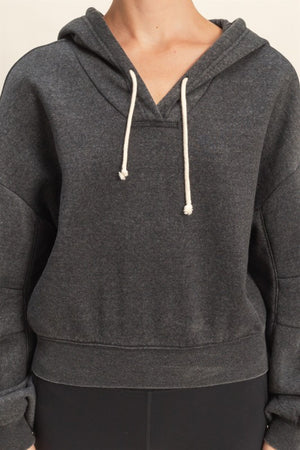 HYFVE INC. Women Jackets V-neck Drawstring Detail Long Sleeve Crop Hoodie