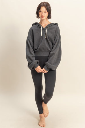 HYFVE INC. Women Jackets V-neck Drawstring Detail Long Sleeve Crop Hoodie