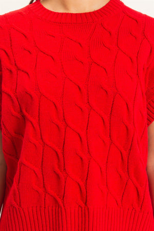 HYFVE INC. Women's Sweaters Cable Knit Cap Sleeve Sweater