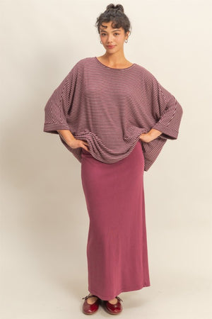 HYFVE INC. Women's Top Brushed Fabric Striped Oversized 3/4 Sleeve Top